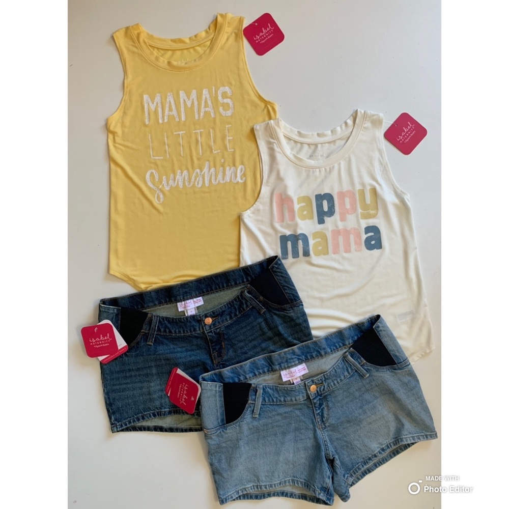 Maternity Summer Bundle | Lot of Maternity Tank Tops (2) + Maternity Shorts S/6